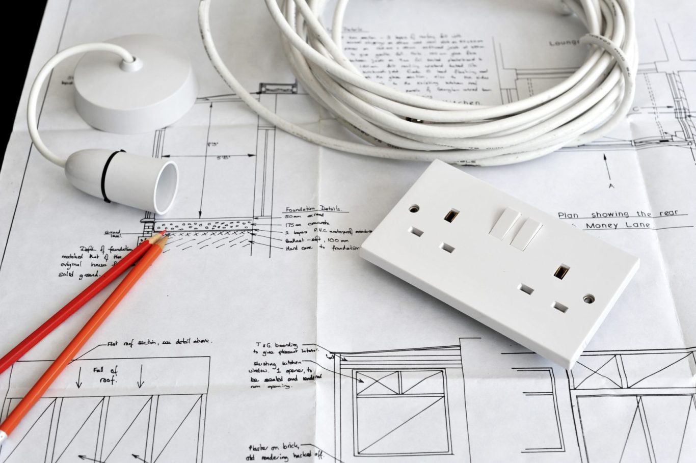 Planning map showing layout with light fittings and socket placements for electrical installation.